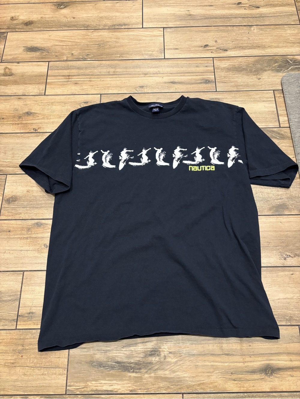 Vintage 90s Nautica Mens XXL Black Made in USA Surfer Sequence AOP T Shirt